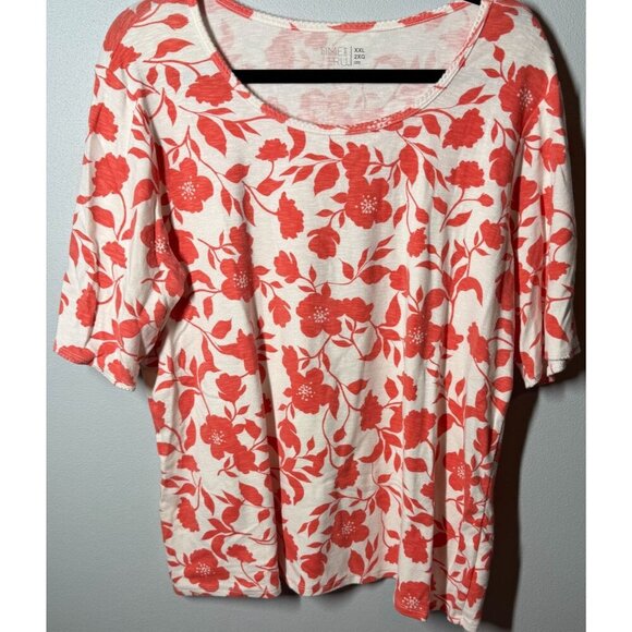 Time & Tru Womens Foral Scoop Neck Tee 2XL Modal Blend Short Sleeve Grandmacore - Picture 1 of 11